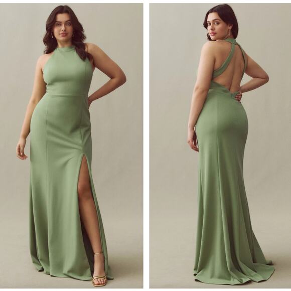 BHLDN x ANTHROPOLOGIE Juliana High-Neck Side-Slit Crepe Maxi Dress Sz M  {NN44} - www.rajagirimanappuram.com